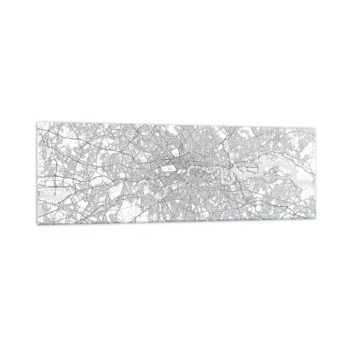 Impression sur verre - Image sur verre - Un plan de ville minimaliste en nuances de gris - 160x50cm - Carte du labyrinthe londonien - Décoration murale moderne pour le salon et la chambre ARTTOR
