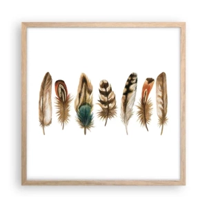 Affiche dans un chêne clair - Poster - Variation à plumes - 50x50 cm