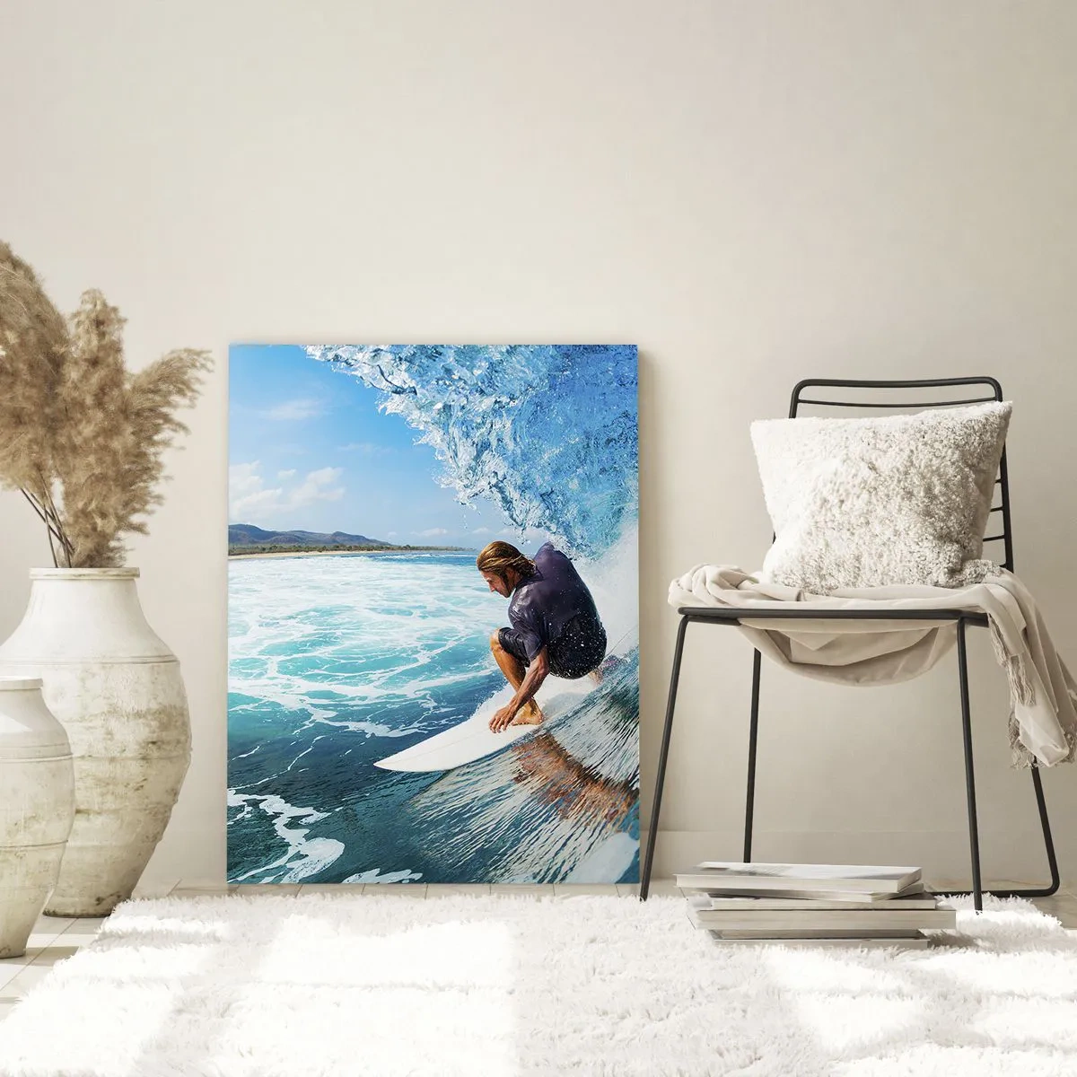 Impression sur verre - Image sur verre - Un surfeur dans une pose dynamique sur une vague dans une eau turquoise. - 70x100cm - Danse avec les vagues - Décoration murale moderne pour le salon et la chambre ARTTOR