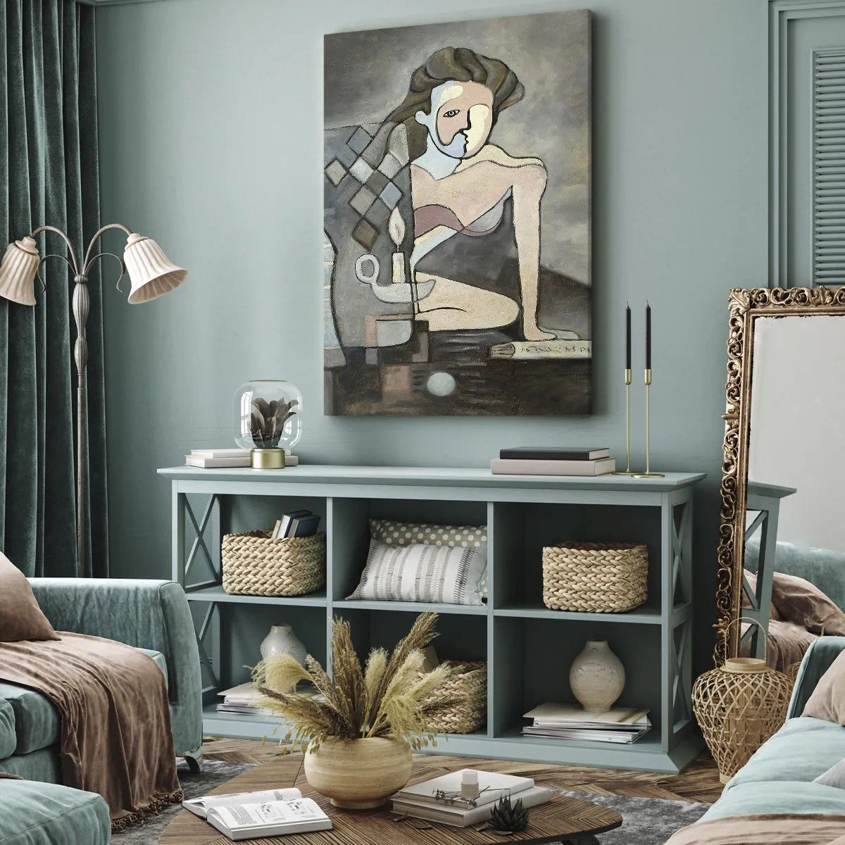 Impression sur toile - Image sur toile - Figures abstraites dans une composition symbolique avec une signification profonde - 70x100cm - Mosaïque d'esprit et de matière - Décoration murale moderne pour le salon et la chambre ARTTOR