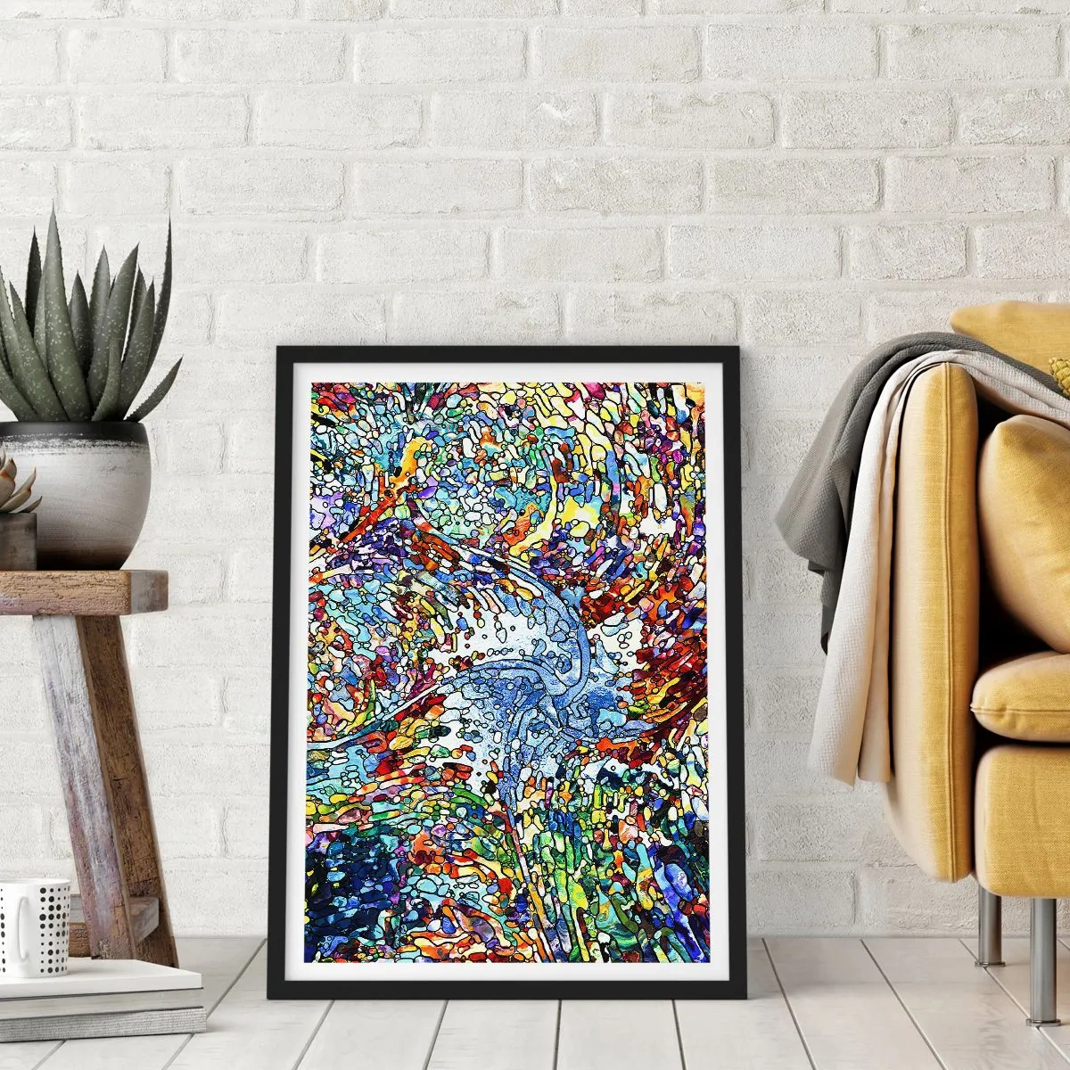 Affiche dans un cadre noir - Poster - Goutte de vitrail - 30x40 cm