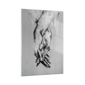 Impression sur verre - Image sur verre - Peinture en noir et blanc de deux mains se tendant l'une vers l'autre - 50x70cm - Début... - Décoration murale moderne pour le salon et la chambre ARTTOR