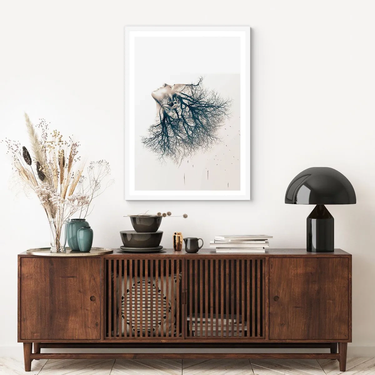Affiche dans un cadre blanc - Poster - Écouter le murmure des arbres - 70x100 cm