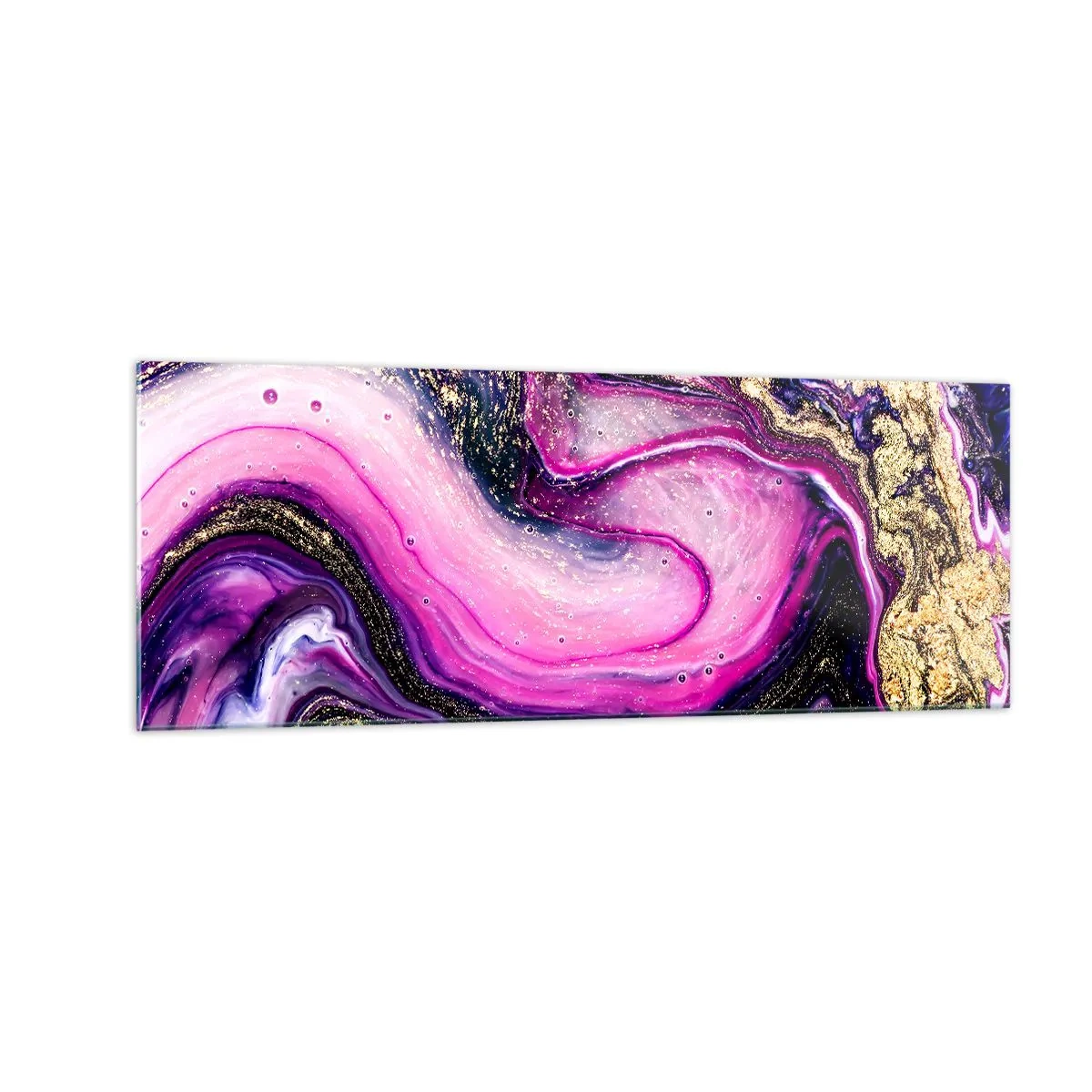 Impression sur verre - Image sur verre - Vagues abstraites dans des tons violets et dorés - 140x50cm - Un instant dans les coulisses - Décoration murale moderne pour le salon et la chambre ARTTOR