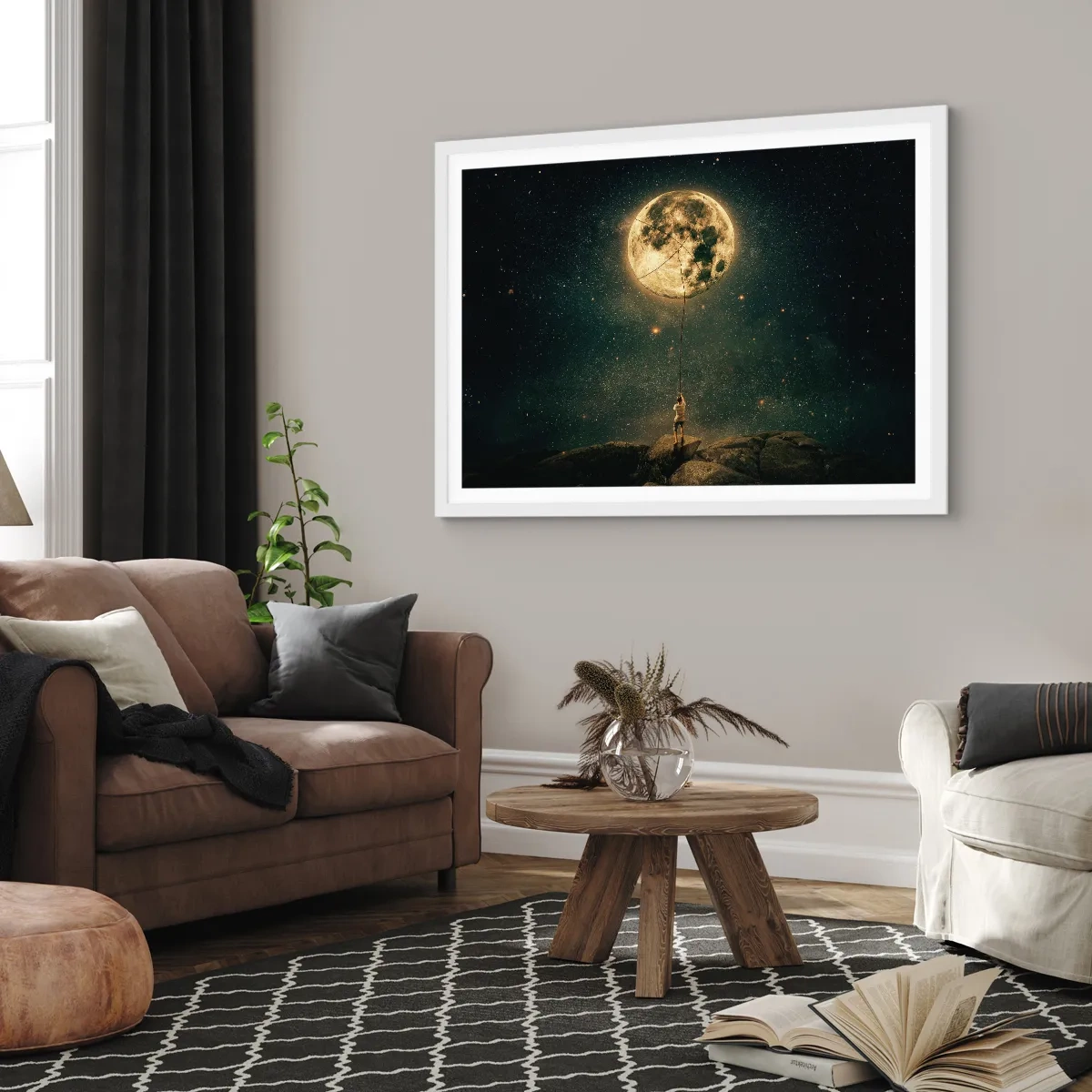 Affiche dans un cadre blanc - Poster - Celui qui a volé la lune - 100x70 cm