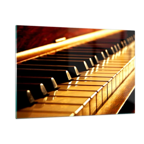 Impression sur verre - Image sur verre - Gros plan des touches du piano dans une lumière chaude - 120x80cm - Des possibilités infinies - Décoration murale moderne pour le salon et la chambre ARTTOR