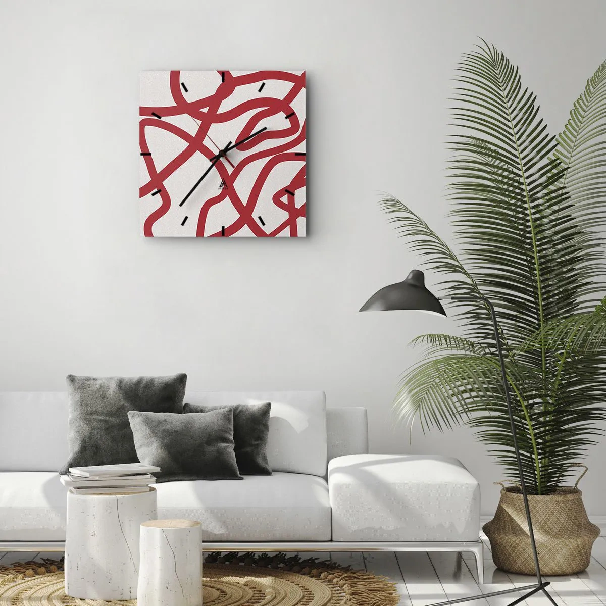 Horloge murale - Pendule murale - Rouge sur blanc - 30x30 cm
