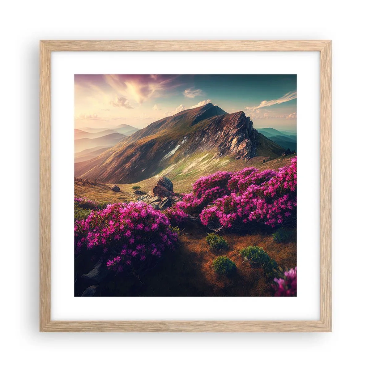 Affiche dans un chêne clair - Poster - L'été à la montagne - 40x40 cm