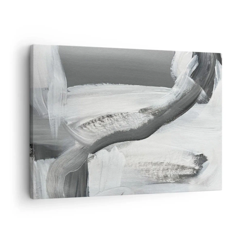 Impression sur toile - Image sur toile - Abstraction grise et blanche avec des lignes dynamiques - 70x50cm - Un geste décisif - Décoration murale moderne pour le salon et la chambre ARTTOR