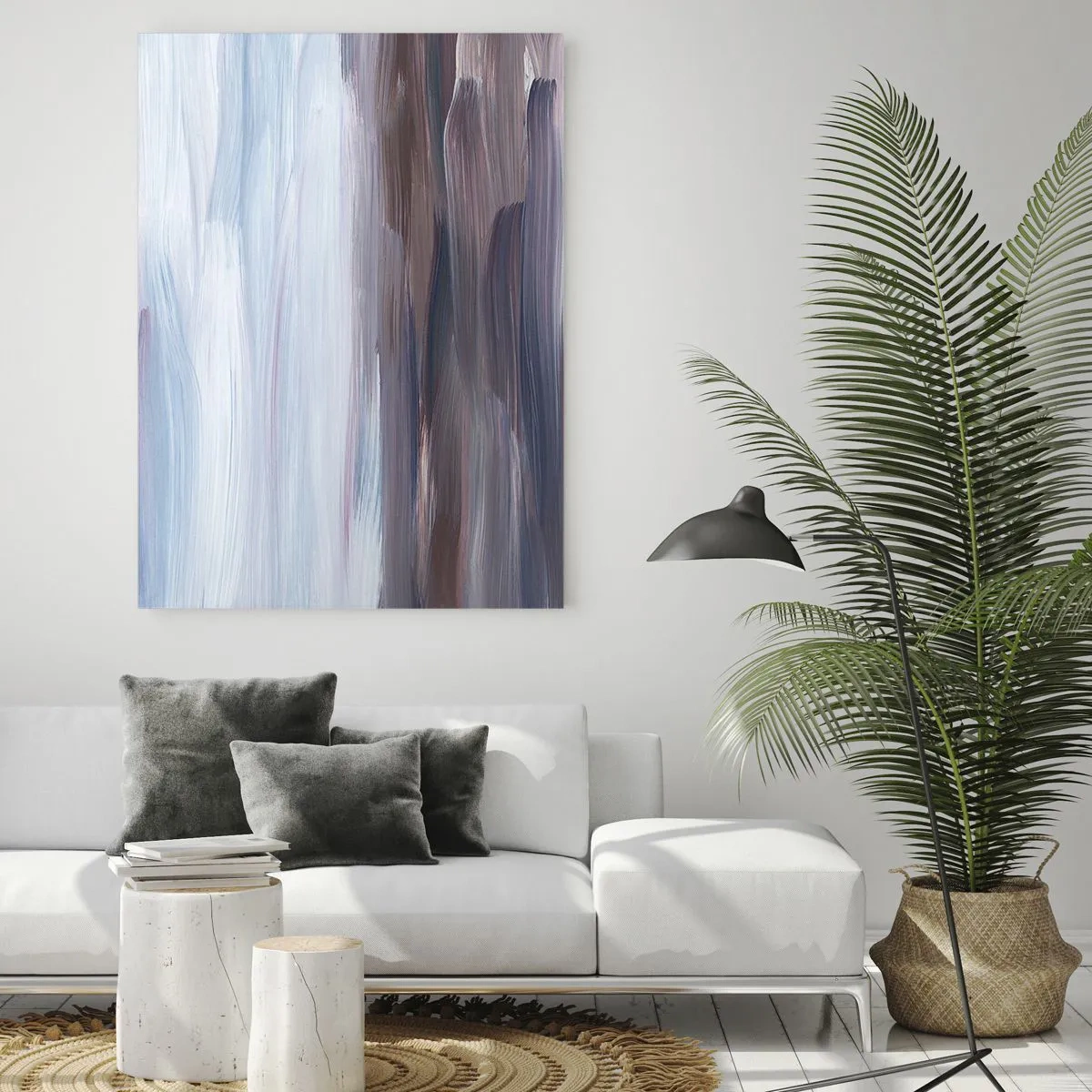 Impression sur verre - Image sur verre - Des traînées d'eau horizontales dans des tons de bleu et de marron dans un style abstrait - 50x70cm - Éléments : eau - Décoration murale moderne pour le salon et la chambre ARTTOR