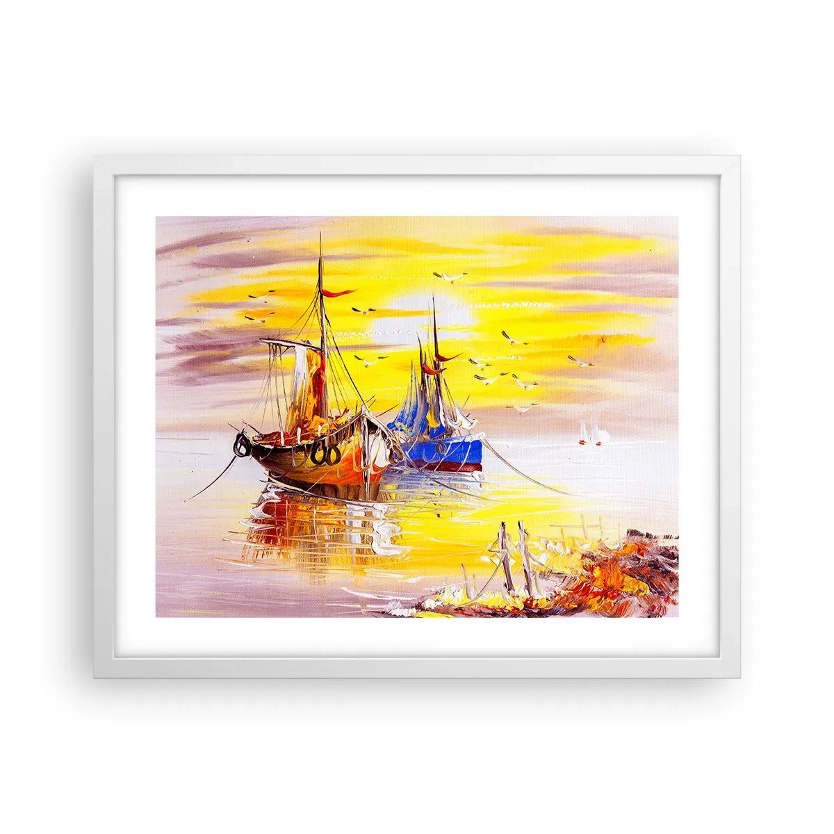 Affiche dans un cadre blanc - Poster - Un repos bien mérité au port - 50x40 cm