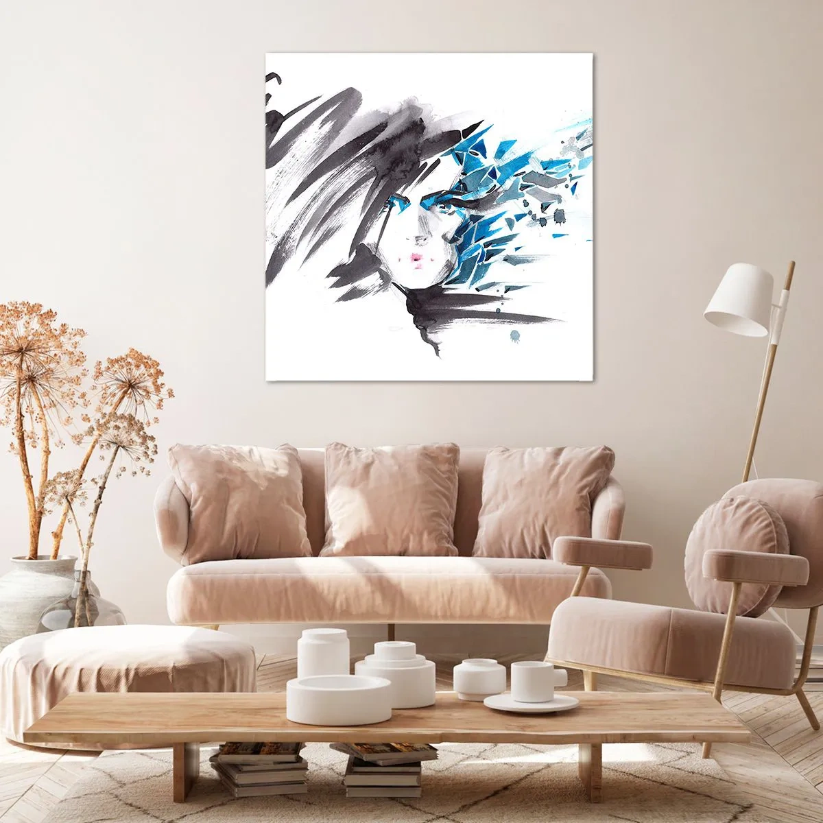 Impression sur toile - Image sur toile - Portrait sensuel en gris et bleu - 40x40 cm