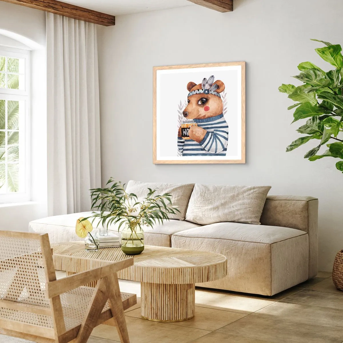 Affiche dans un chêne clair - Poster - Un nounours trop mignon - 60x60 cm