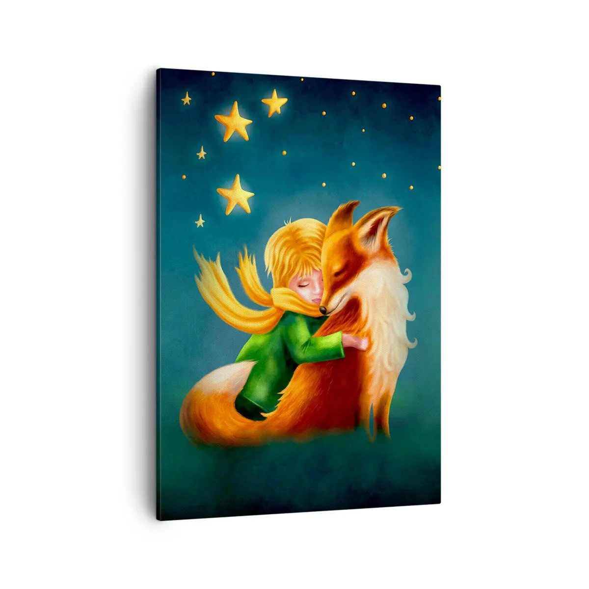 Impression sur toile - Image sur toile - Un garçon avec un renard dans un décor magique avec des étoiles - 50x70cm - Petit Prince - Décoration murale moderne pour le salon et la chambre ARTTOR