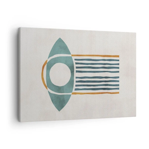 Impression sur toile - Image sur toile - Motif géométrique dans les tons de vert et d'orange - 70x50cm - Signes et rituels - Décoration murale moderne pour le salon et la chambre ARTTOR