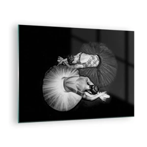 Impression sur verre - Image sur verre - Deux ballerines dans une pose de repos portant des tutus noirs et blancs - 70x50cm - Jin et jang – équilibre idéal - Décoration murale moderne pour le salon et la chambre ARTTOR