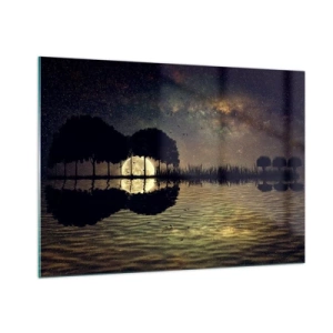 Impression sur verre - Image sur verre - Scène de nuit avec une pleine lune reflétée dans l'eau - 100x70cm - Nuit au bout du monde - Décoration murale moderne pour le salon et la chambre ARTTOR