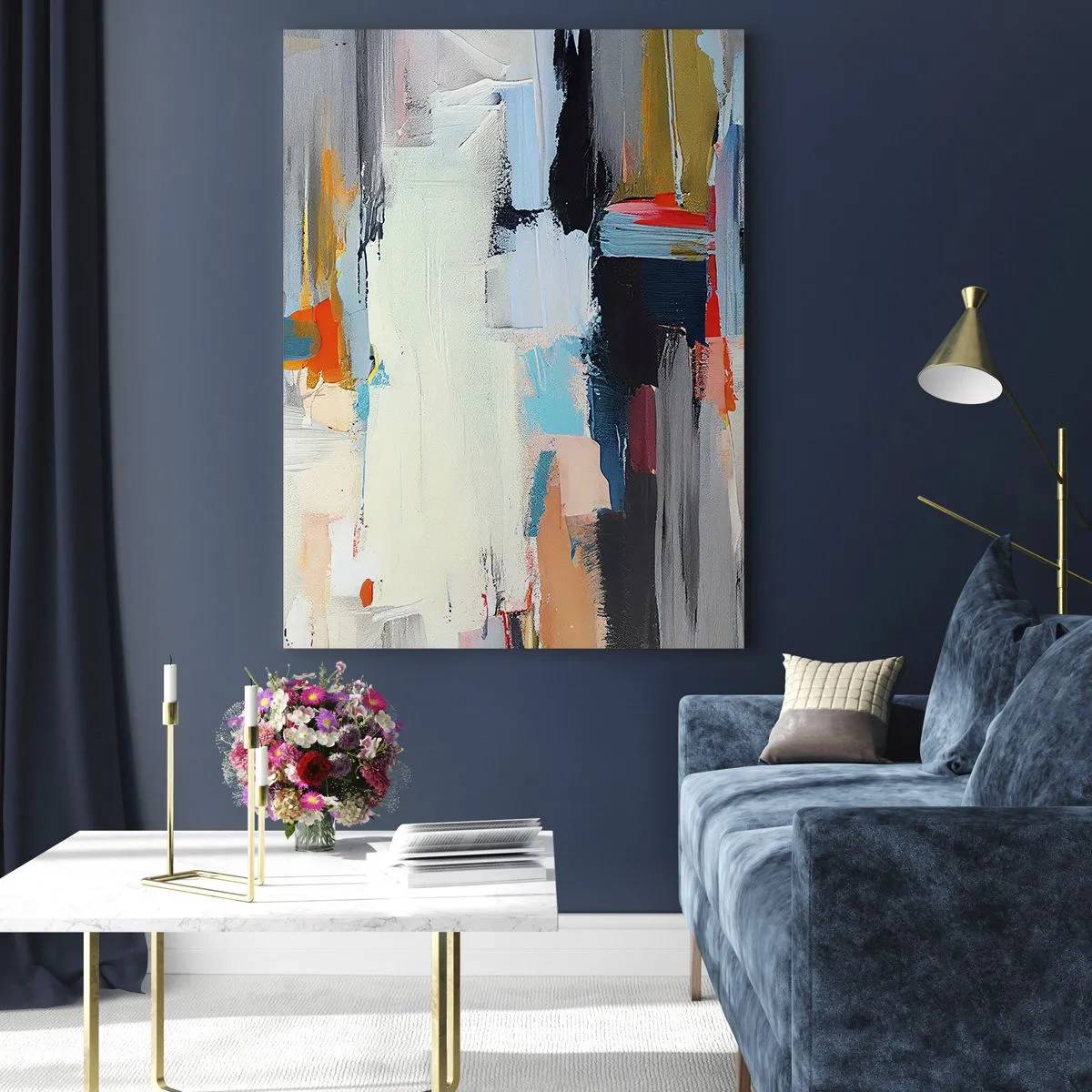 Impression sur verre - Image sur verre - Composition abstraite avec des taches et des traits colorés - 50x70cm - Y a-t-il une méthode ? - Décoration murale moderne pour le salon et la chambre ARTTOR