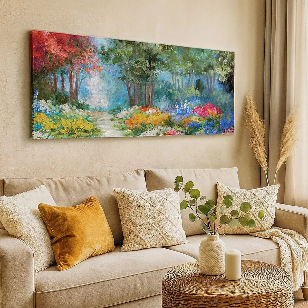 Impression sur toile - Image sur toile - Jardin forestier, forêt de fleurs - 100x40 cm