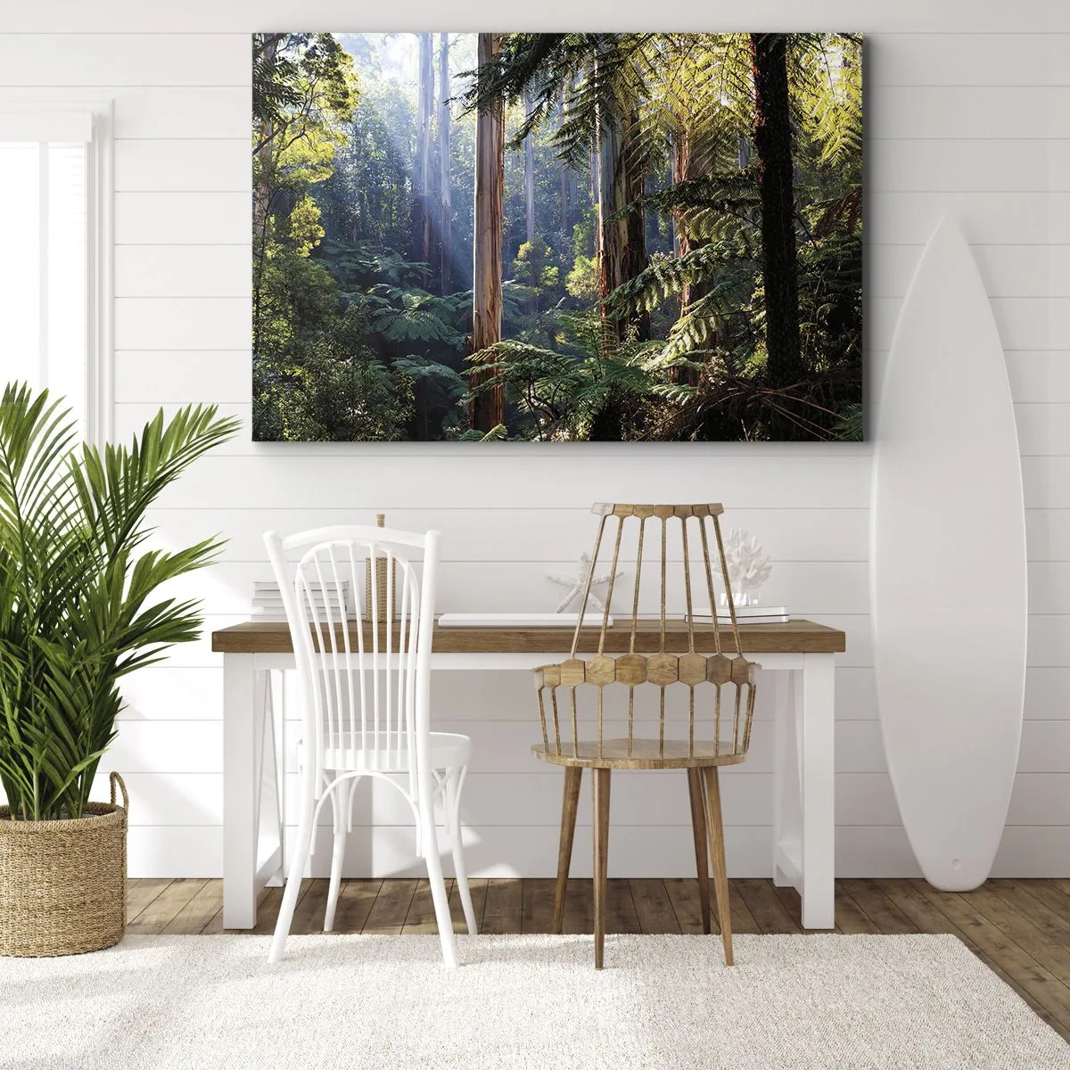 Impression sur toile - Image sur toile - Forêt tropicale illuminée par les rayons du soleil - 100x70cm - Fable de la forêt - Décoration murale moderne pour le salon et la chambre ARTTOR