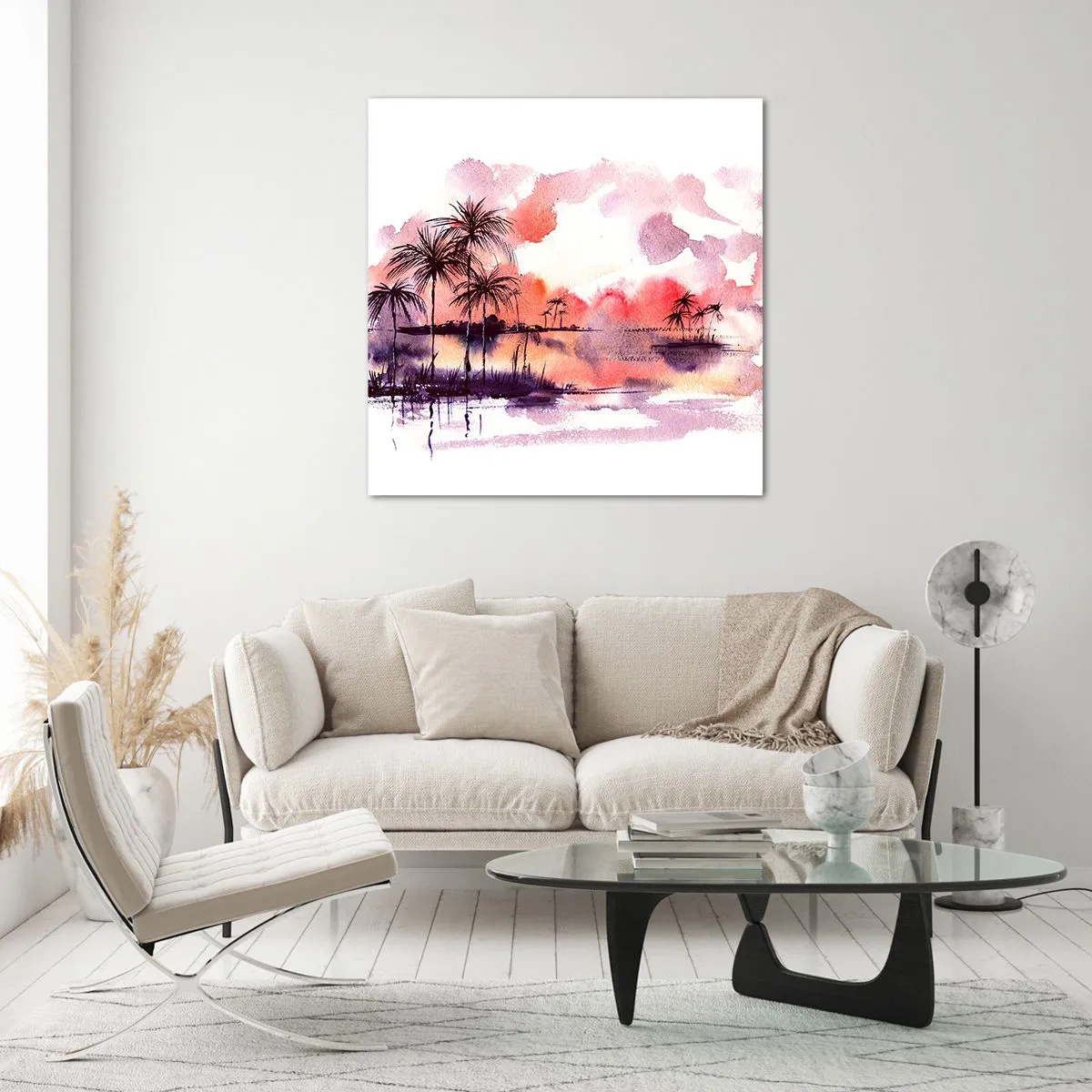 Impression sur verre - Image sur verre - La tranquillité des tropiques en rouge - 50x50 cm