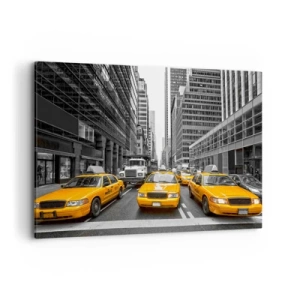 Impression sur toile - Image sur toile - Taxis jaunes dans les rues de New York - 100x70cm - C'est nous qui colorons la ville - Décoration murale moderne pour le salon et la chambre ARTTOR