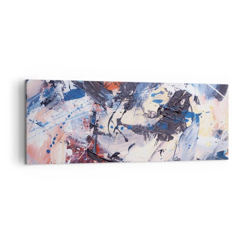Impression sur toile - Image sur toile - Abstraction avec des coups de pinceau dynamiques en bleu et rouge. - 140x50cm - La danse folle de l'abstrait - Décoration murale moderne pour le salon et la chambre ARTTOR