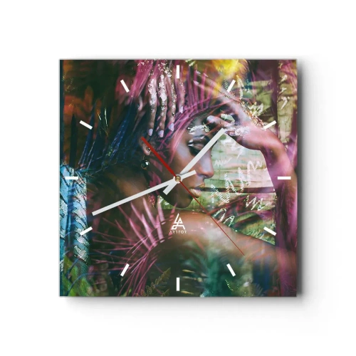 Horloge murale - Pendule murale - Dame Nature dans la jungle - 40x40 cm