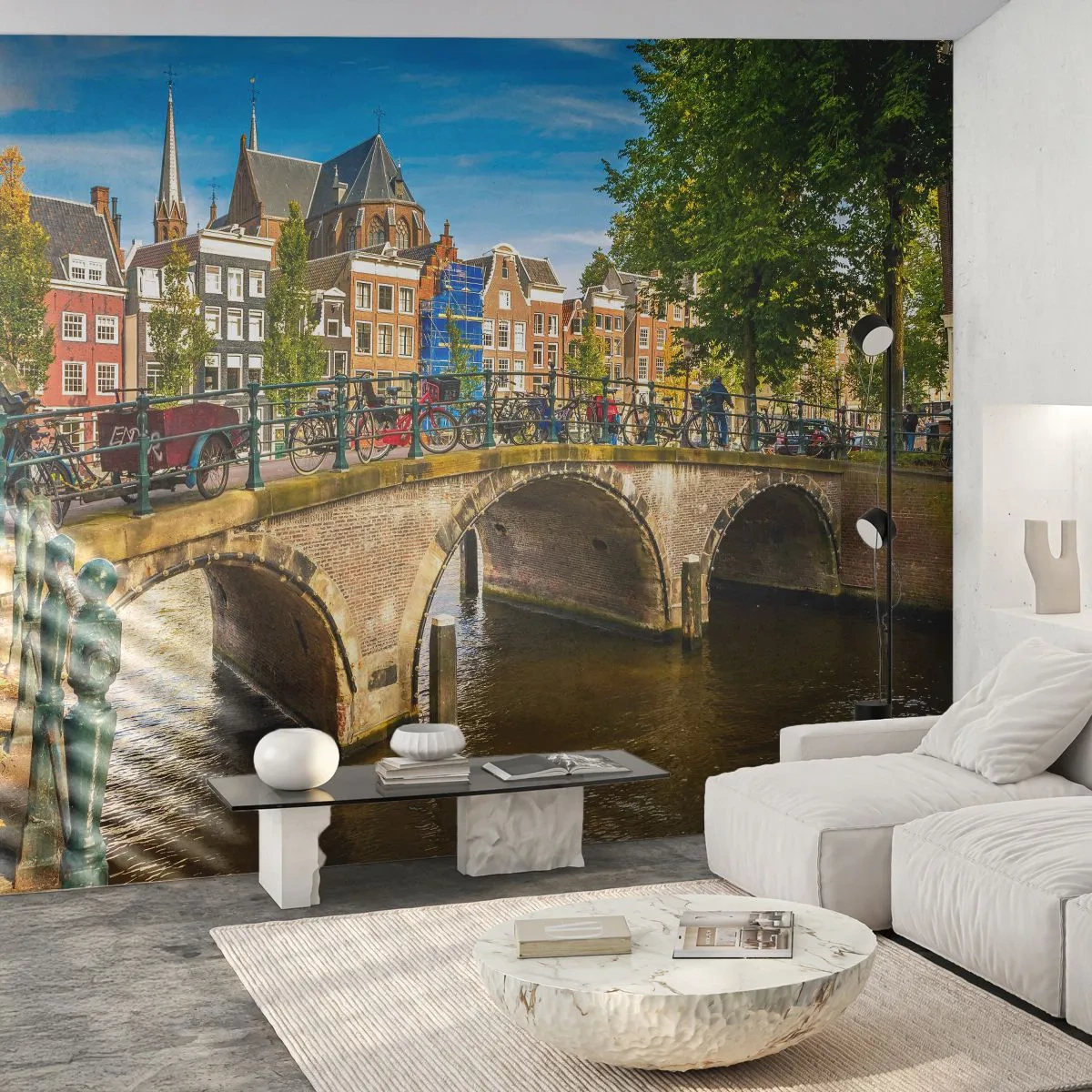 Papier Peint Autocollant Deluxe Sticker - Le printemps sur le canal - Ville, Amsterdam, Architecture - 450x315 cm
