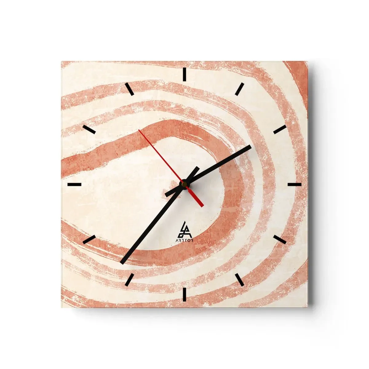 Horloge murale - Pendule murale - Un motif abstrait de lignes concentriques dans des tons de terre cuite. - 30x30cm - Cercles de corail – composition - Décoration murale moderne pour le salon et la chambre ARTTOR
