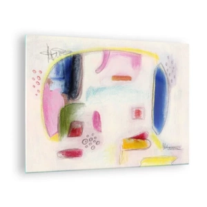 Impression sur verre - Image sur verre - Abstraction colorée avec des formes géométriques et des pastels - 70x50cm - Plus convexe que concave ou plat - Décoration murale moderne pour le salon et la chambre ARTTOR