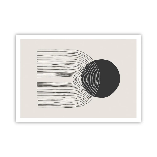 Affiche - Poster - Motif abstrait avec des lignes et un cercle noir sur un fond clair - 100x70cm - Tremblement et confiance - Décoration murale moderne pour le salon et la chambre ARTTOR