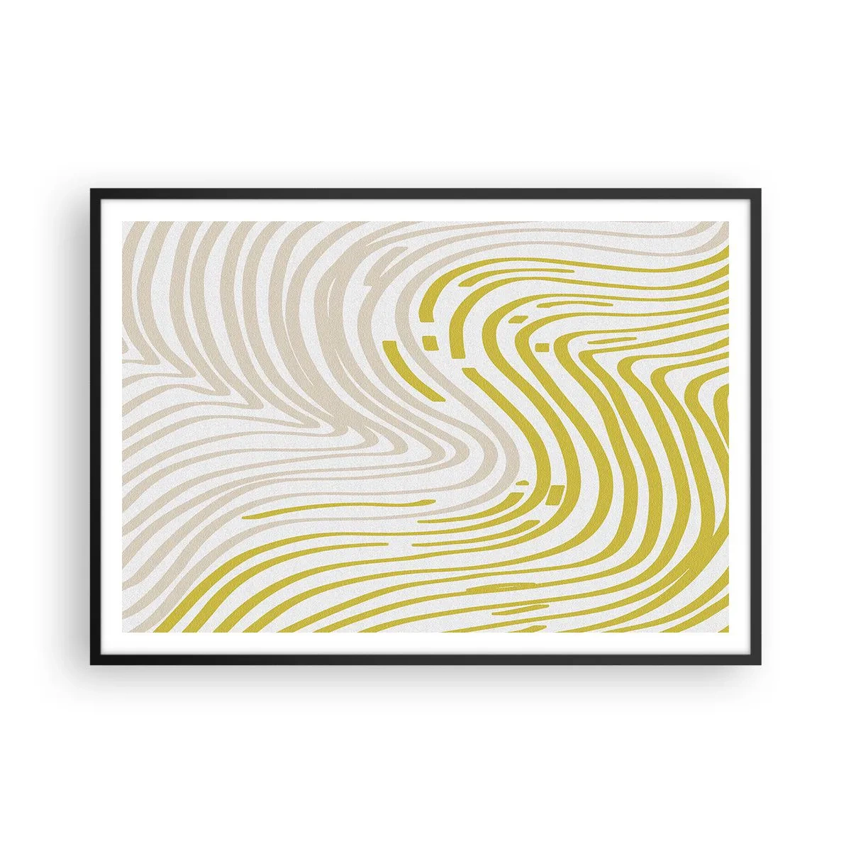 Affiche dans un cadre noir - Poster - Un motif abstrait avec des lignes ondulées dans des tons de jaune et de beige. - 100x70cm - Une composition au léger virage - Décoration murale moderne pour le salon et la chambre ARTTOR
