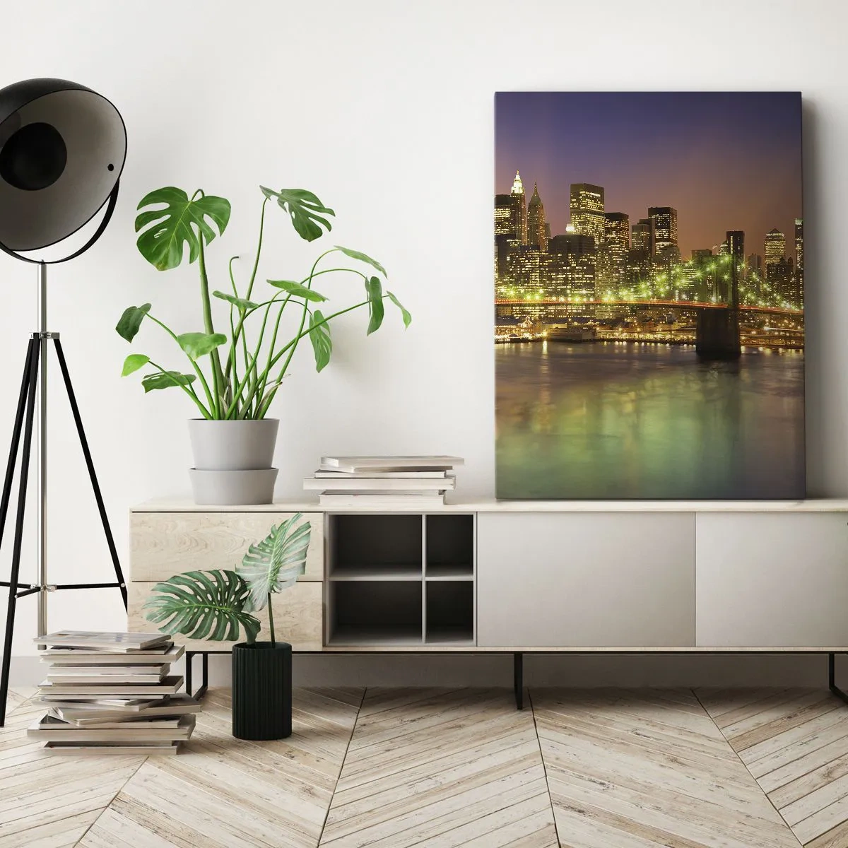 Impression sur toile - Image sur toile - Pont illuminé dans une ville moderne la nuit - 70x100cm - Ici la lumière ne s'éteint jamais - Décoration murale moderne pour le salon et la chambre ARTTOR