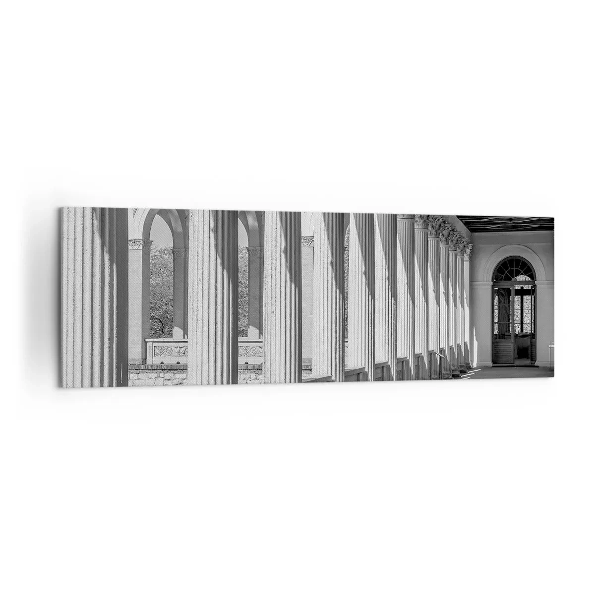 Impression sur toile - Image sur toile - Colonnade de style classique en noir et blanc - 160x50cm - Arcade ensoleillée - Décoration murale moderne pour le salon et la chambre ARTTOR