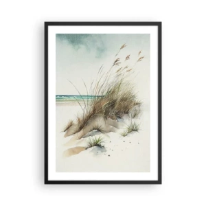 Affiche dans un cadre noir - Poster - Dunes de style aquarelle avec des herbes au bord d'une mer calme - 50x70cm - Recouvert de sable - Décoration murale moderne pour le salon et la chambre ARTTOR
