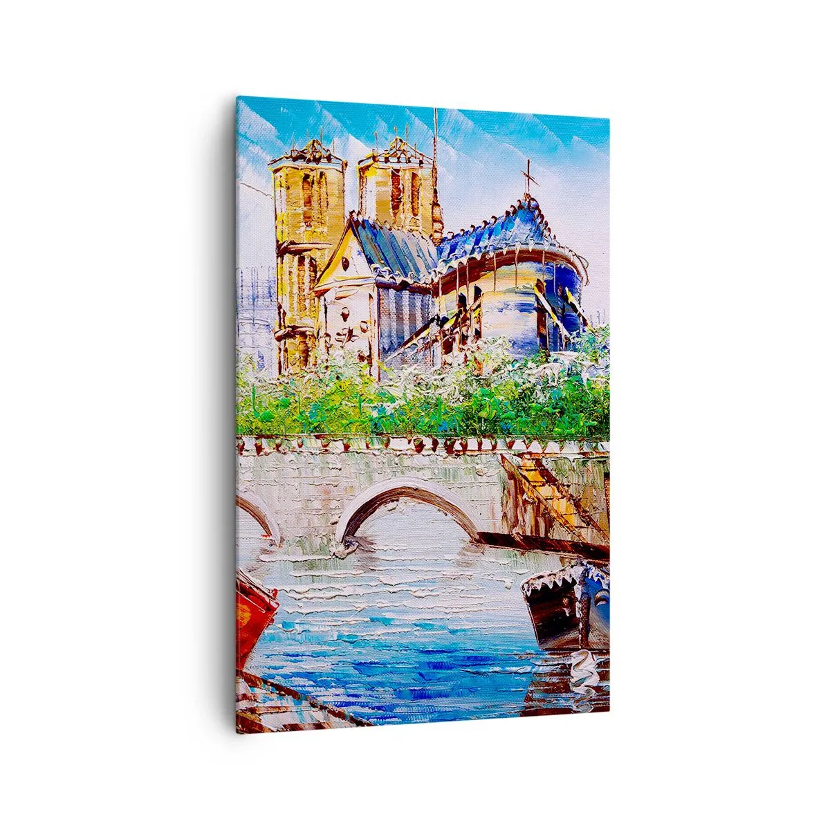 Impression sur toile - Image sur toile - Paysage avec un pont et une cathédrale de style classique - 80x120cm - Leur temps ne passe jamais - Décoration murale moderne pour le salon et la chambre ARTTOR