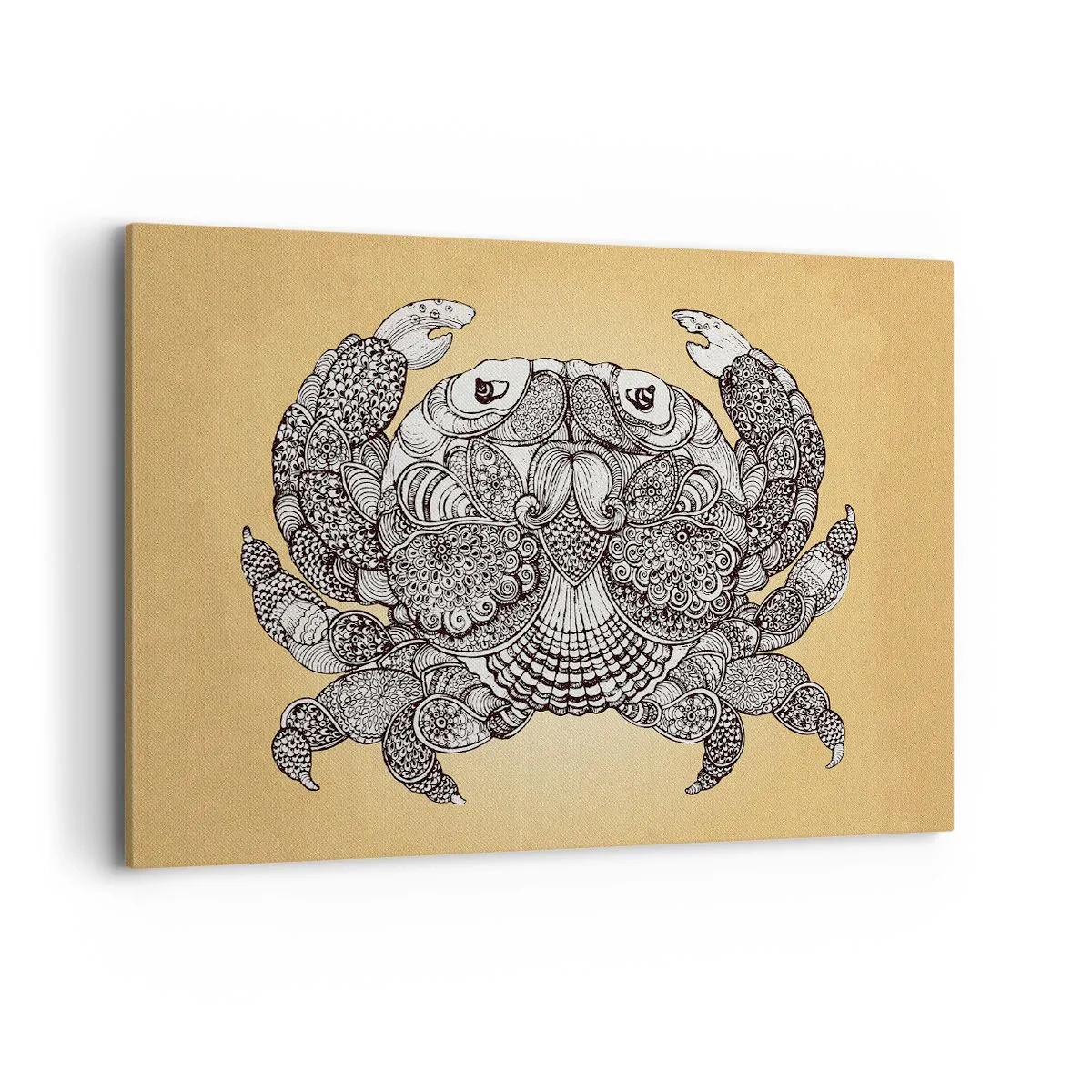Impression sur toile - Image sur toile - Dessin décoratif d'un crabe sur fond doré - 120x80cm - Les contes de M. Crabe - Décoration murale moderne pour le salon et la chambre ARTTOR
