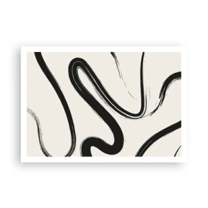 Affiche - Poster - Lignes courbes noires et blanches sur fond clair - 100x70cm - Fantaisie en noir et blanc - Décoration murale moderne pour le salon et la chambre ARTTOR