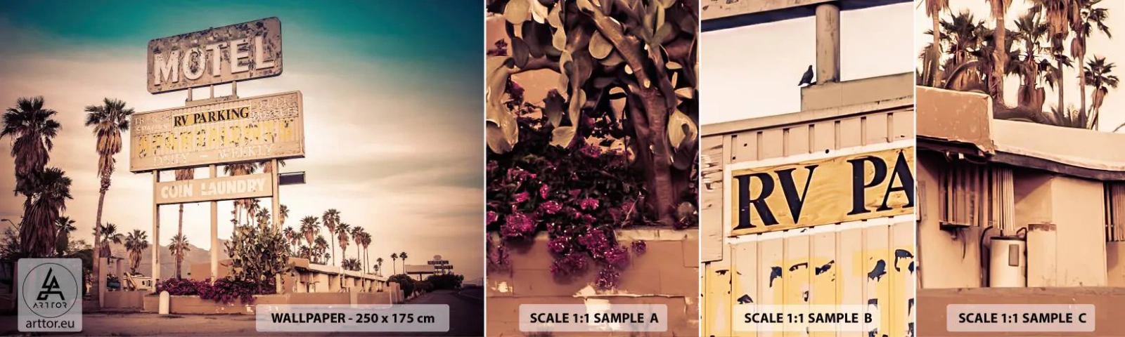 Échantillon De Papier Peint Standard Eco - Ici, le temps s'est arrêté - Paysage, Architecture, Etats-Unis - 100x30 cm