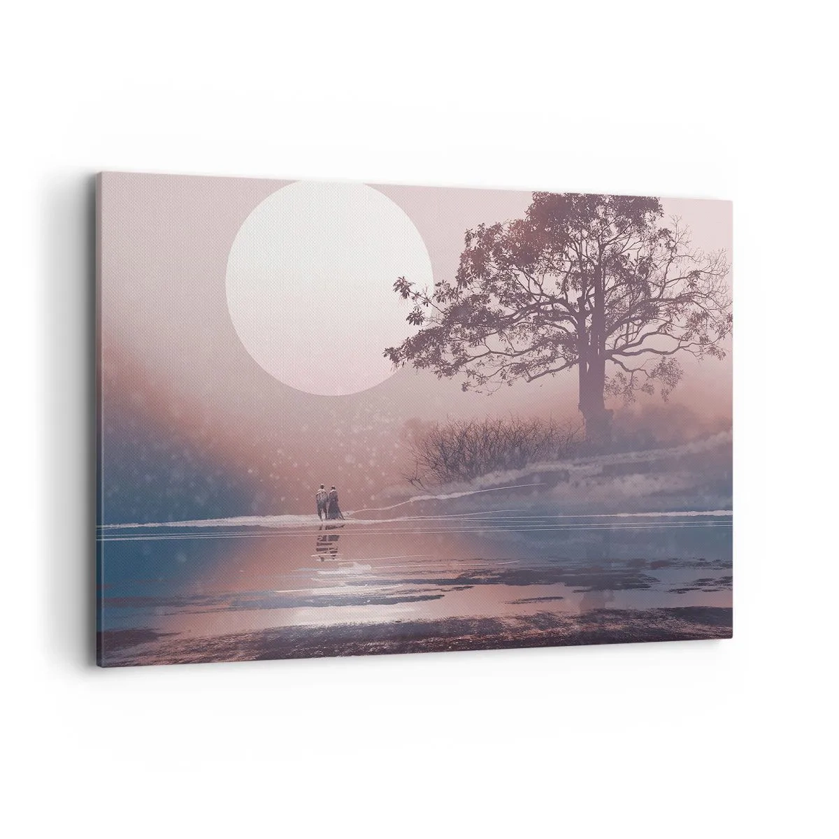 Impression sur toile - Image sur toile - Scène romantique avec la lune et un arbre au bord de l'eau - 100x70cm - Merveilles de la nuit - Décoration murale moderne pour le salon et la chambre ARTTOR