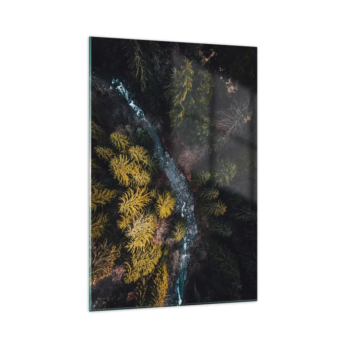 Impression sur verre - Image sur verre - Vue d'en haut d'une forêt avec une rivière sinueuse - 70x100cm - De plus en plus vite - Décoration murale moderne pour le salon et la chambre ARTTOR