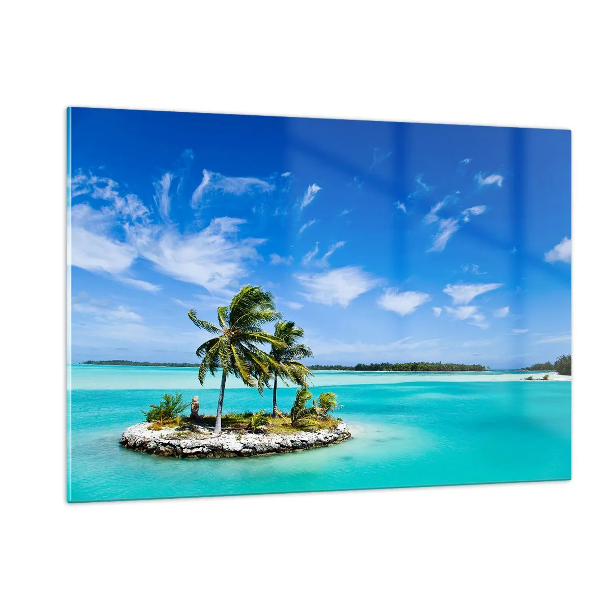 Impression sur verre - Image sur verre - Une île tropicale sur fond d'océan turquoise - 120x80cm - Paradis sur Terre - Décoration murale moderne pour le salon et la chambre ARTTOR