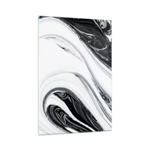 Impression sur verre - Image sur verre - Abstraction en noir et blanc avec des lignes et des tourbillons dynamiques - 70x100cm - Une combinaison d'opposés - Décoration murale moderne pour le salon et la chambre ARTTOR