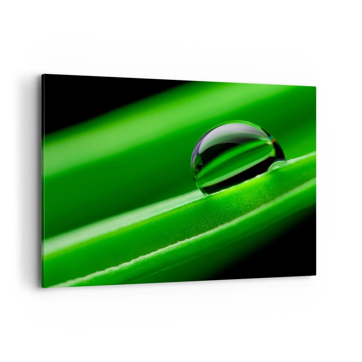 Impression sur toile - Image sur toile - Gros plan d'une goutte de rosée sur une feuille verte - 100x70cm - La vie de près - Décoration murale moderne pour le salon et la chambre ARTTOR