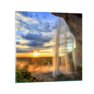 Impression sur verre - Image sur verre - Le monde derrière un voile de gouttes - 30x30 cm