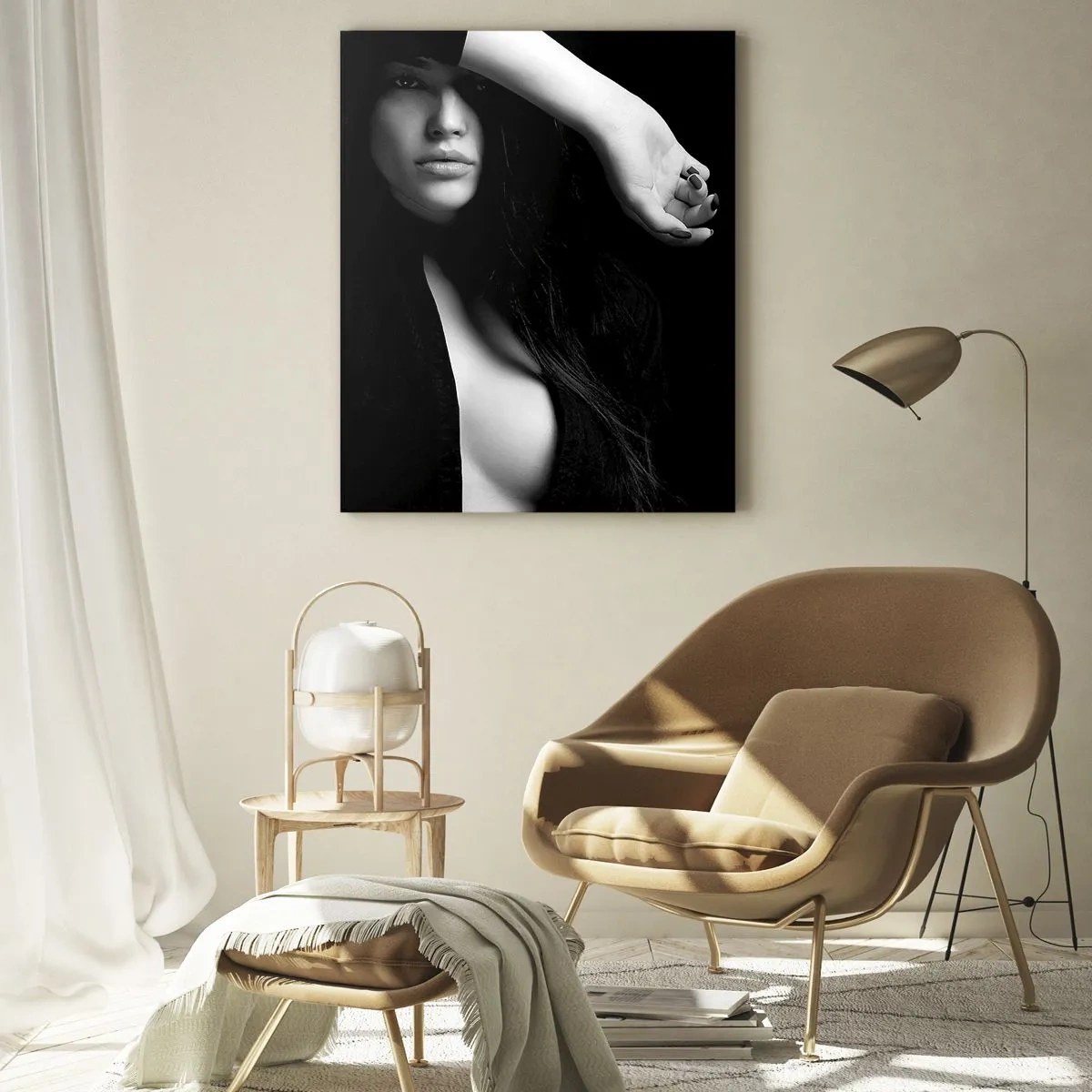 Impression sur verre - Image sur verre - Portrait élégant d'une femme en noir et blanc - 70x100cm - École de séduction - Décoration murale moderne pour le salon et la chambre ARTTOR