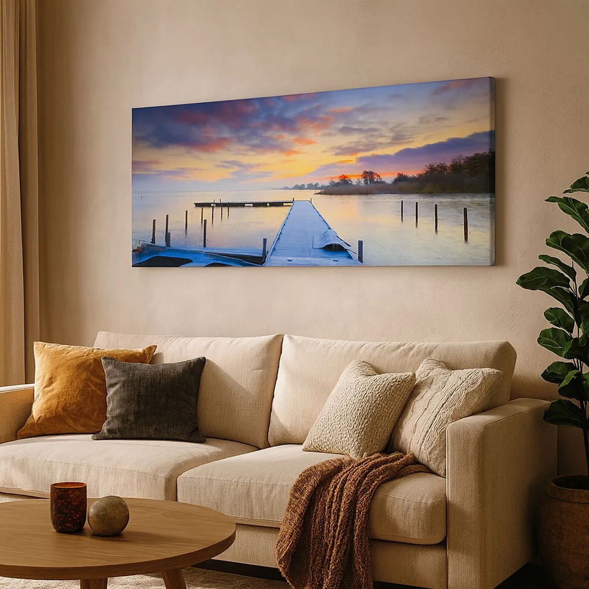 Impression sur toile - Image sur toile - Calme violet-doré - 100x40 cm