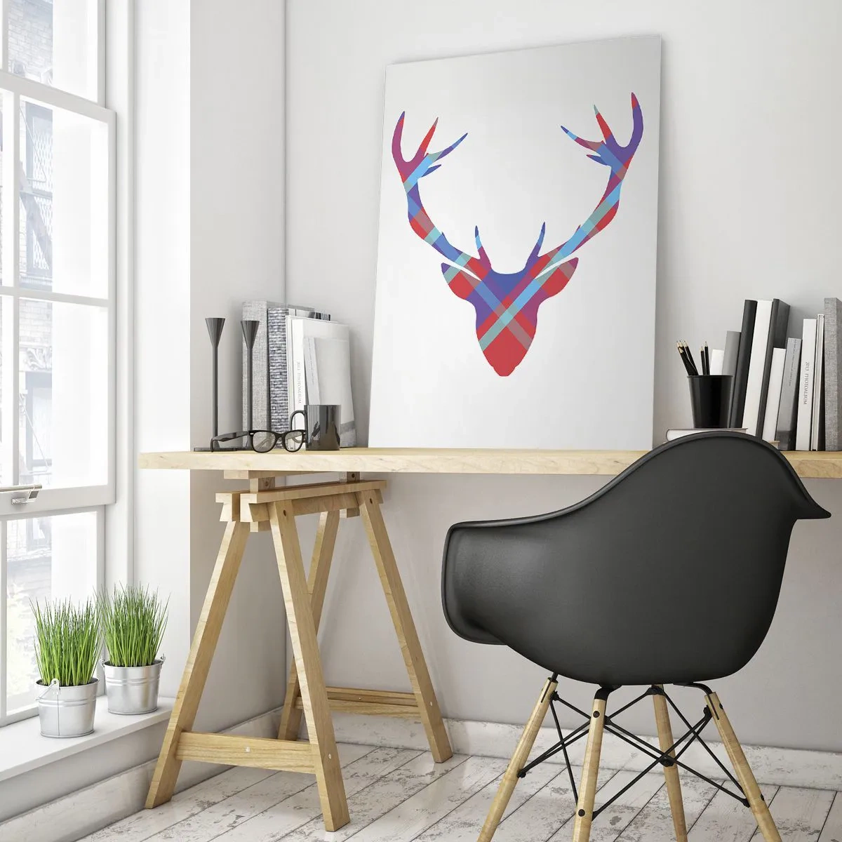 Impression sur verre - Image sur verre - Image géométrique d'un cerf aux couleurs pastel - 50x70cm - Cerf écossais - Décoration murale moderne pour le salon et la chambre ARTTOR