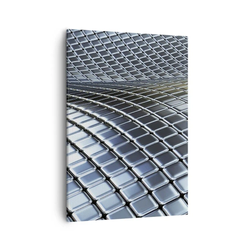 Impression sur toile - Image sur toile - Structure moderne composée de carrés métalliques - 50x70cm - Vague argent métallique - Décoration murale moderne pour le salon et la chambre ARTTOR